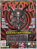 Magazine cover featuring a devilish mask with text and images related to Richard Matheson.