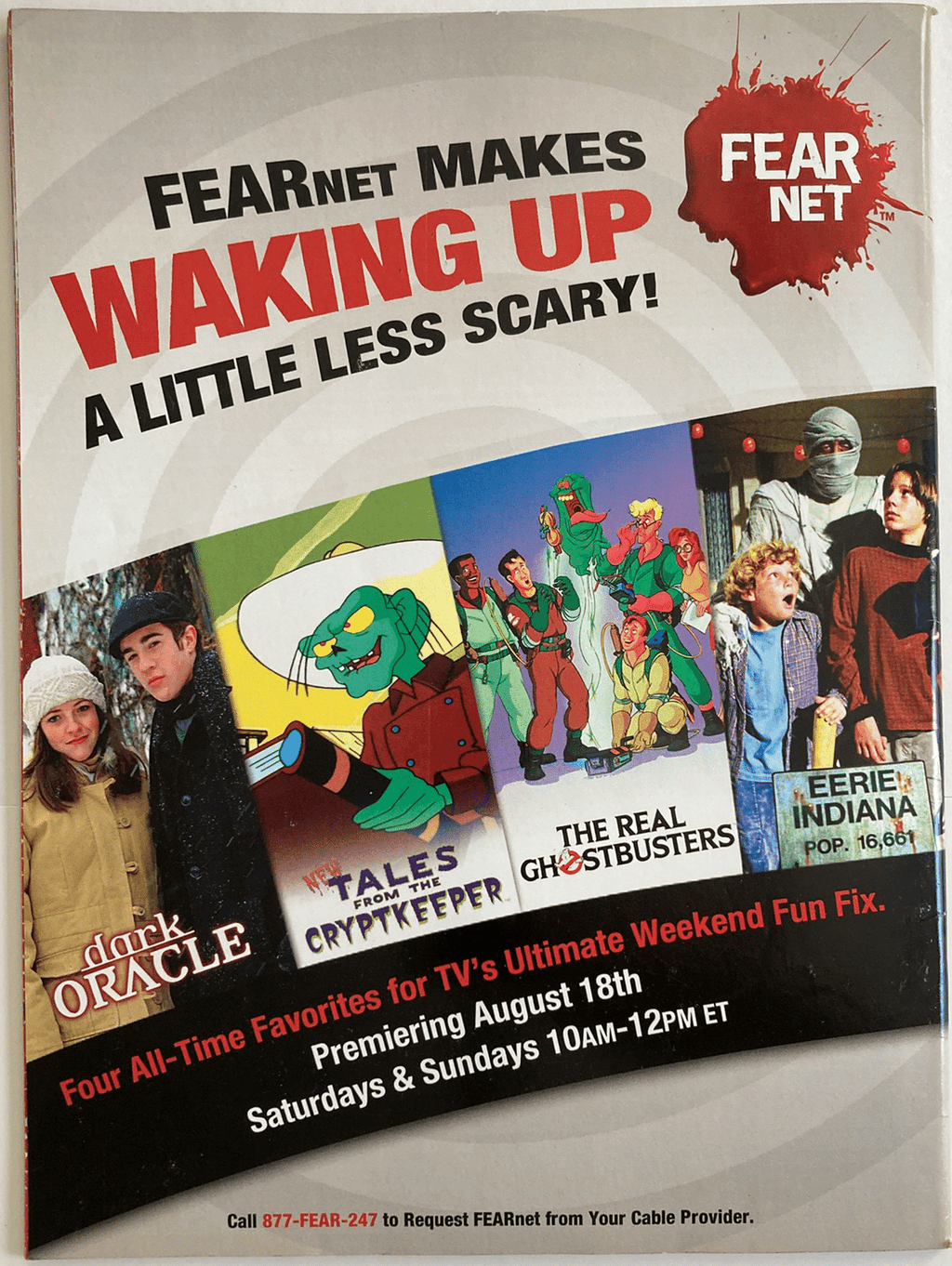 Fangoria Magazine #315 back cover ad for FEARnet featuring vintage horror TV shows and classic spooky characters.