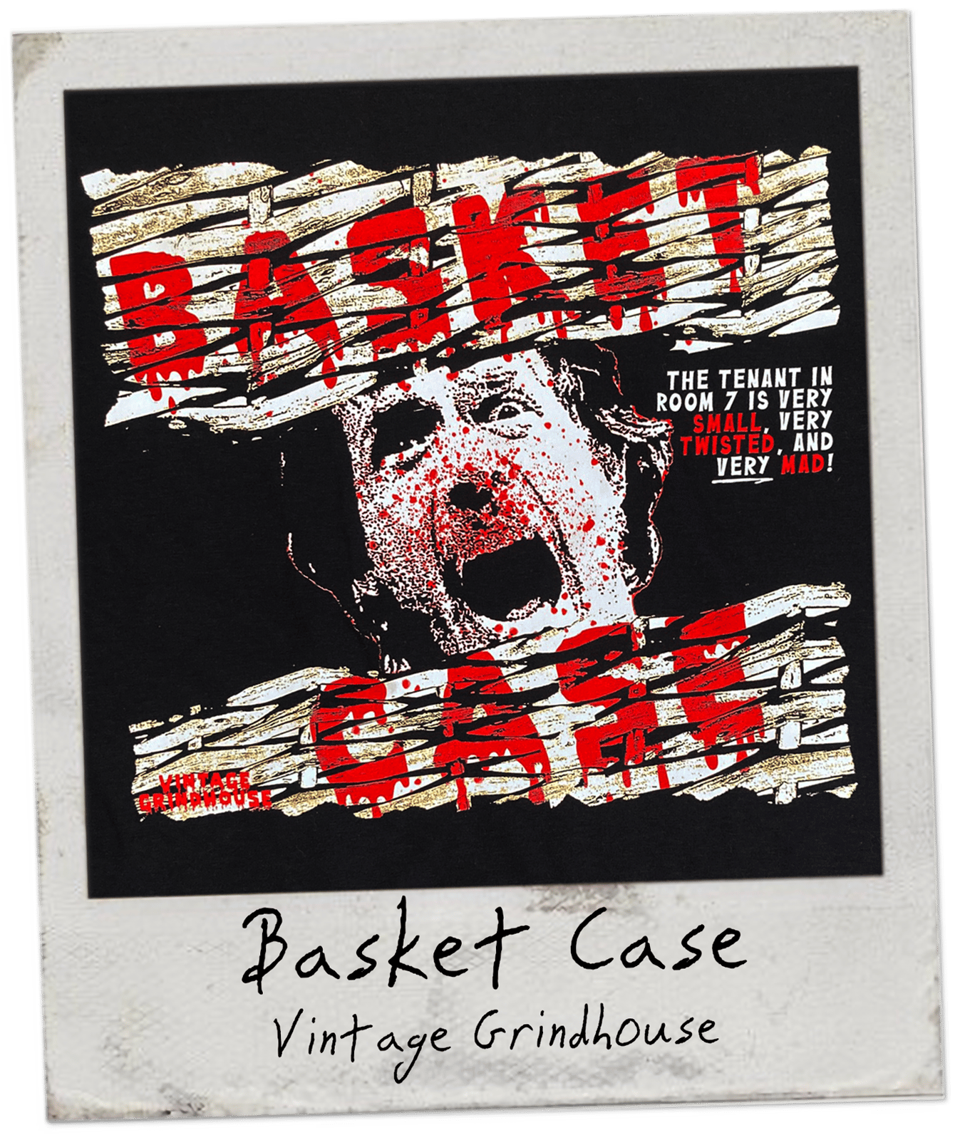 Closeup of Basket Case shirt graphic