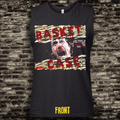Black sleeveless shirt with 'Basket Case' graphic design on a brick wall background