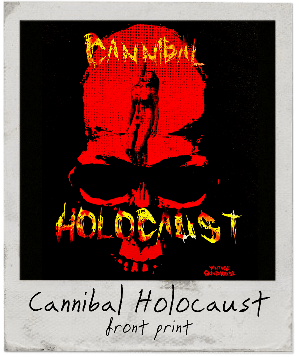 Cannibal Holocaust album cover with red skull design and text on a black background