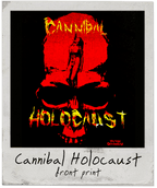 Cannibal Holocaust album cover with red skull design and text on a black background