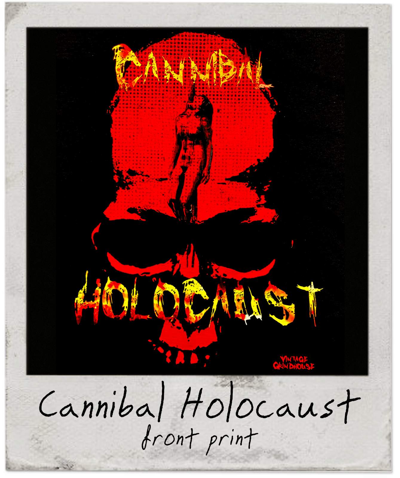 Cannibal Holocaust album cover with red skull design and text on a black background