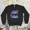 City of the Living Dead sweatshirt featuring eerie purple horror graphic with shadowy figure and screaming face on black fabric