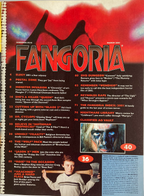 Fangoria Magazine #210 contents page featuring horror film articles, vintage grindhouse style, and movie stills from 2002.