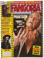 Fangoria Magazine #75 cover featuring slime-covered horror character and vintage grindhouse style splatter previews