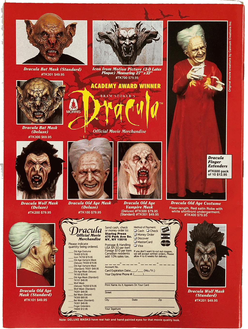 Fangoria Magazine #134 15th Anniversary Issue featuring vintage Dracula masks, costume, and official movie merchandise display.