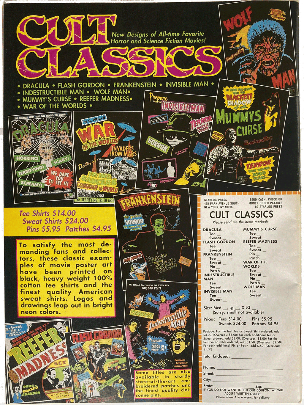 Fangoria Magazine #93 vintage-style ad featuring classic horror and sci-fi movie posters and merchandise details.