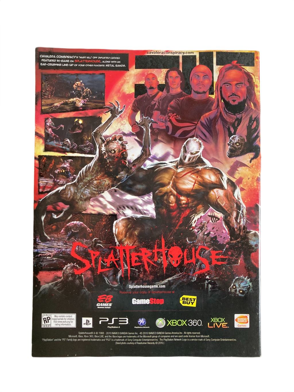 Back cover of Fangoria Magazine #297 featuring Splatterhouse game art, character illustrations, and game platform logos.