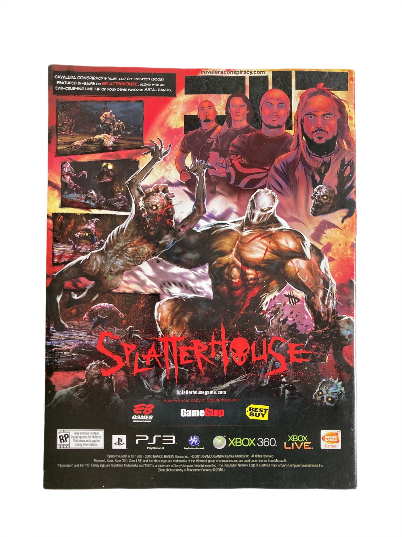 Back cover of Fangoria Magazine #297 featuring Splatterhouse game art, character illustrations, and game platform logos.