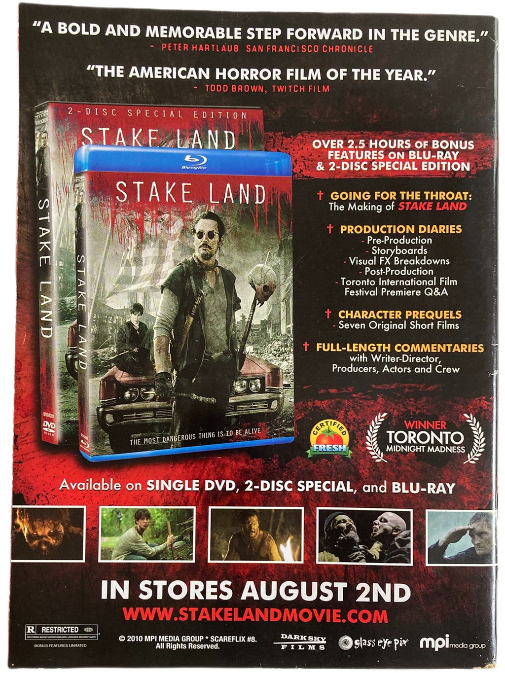 Fangoria Magazine #306 back cover promoting Stake Land 2-disc special edition DVD and Blu-ray with bonus features.