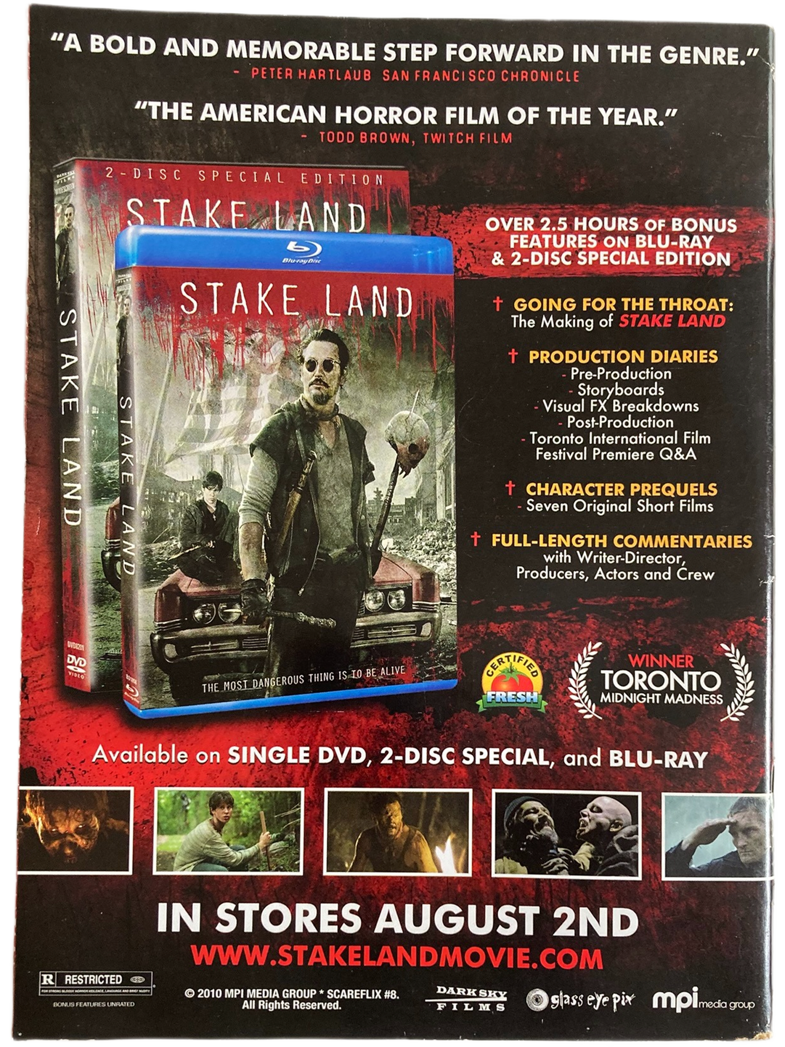 Fangoria Magazine #306 back cover promoting Stake Land 2-disc special edition DVD and Blu-ray with bonus features.