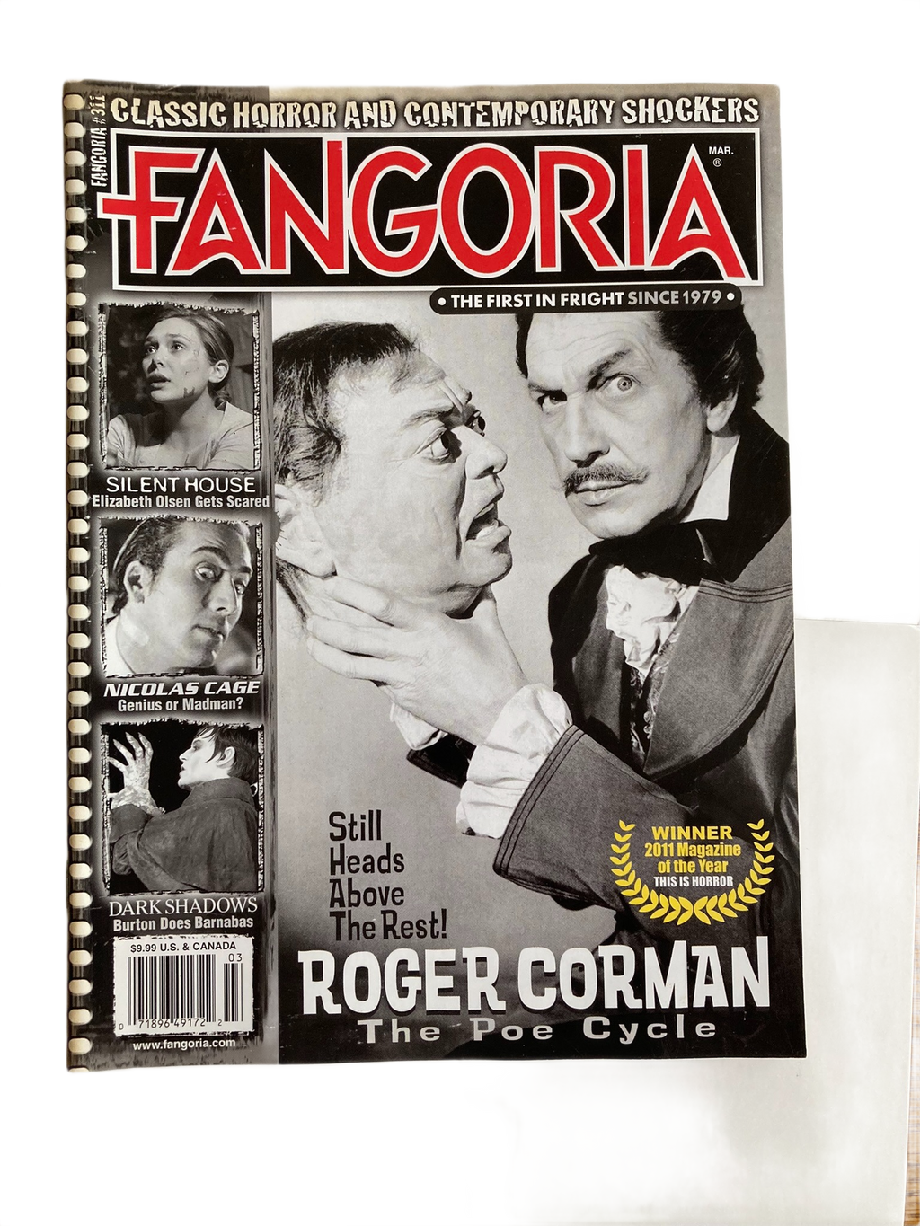 Fangoria Magazine #311 cover featuring Roger Corman in classic horror style with vintage film stills and award mention.
