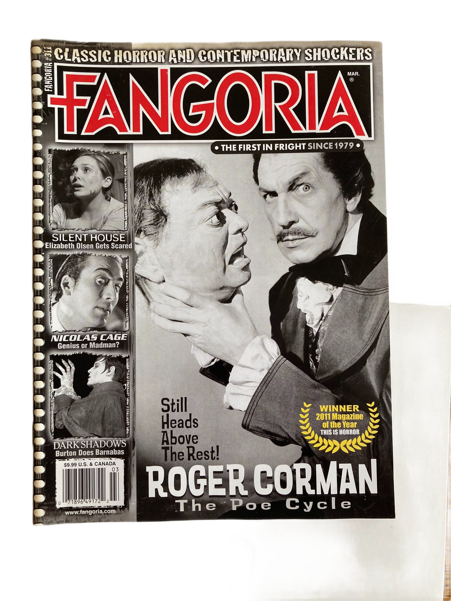 Fangoria Magazine #311 cover featuring Roger Corman in classic horror style with vintage film stills and award mention.