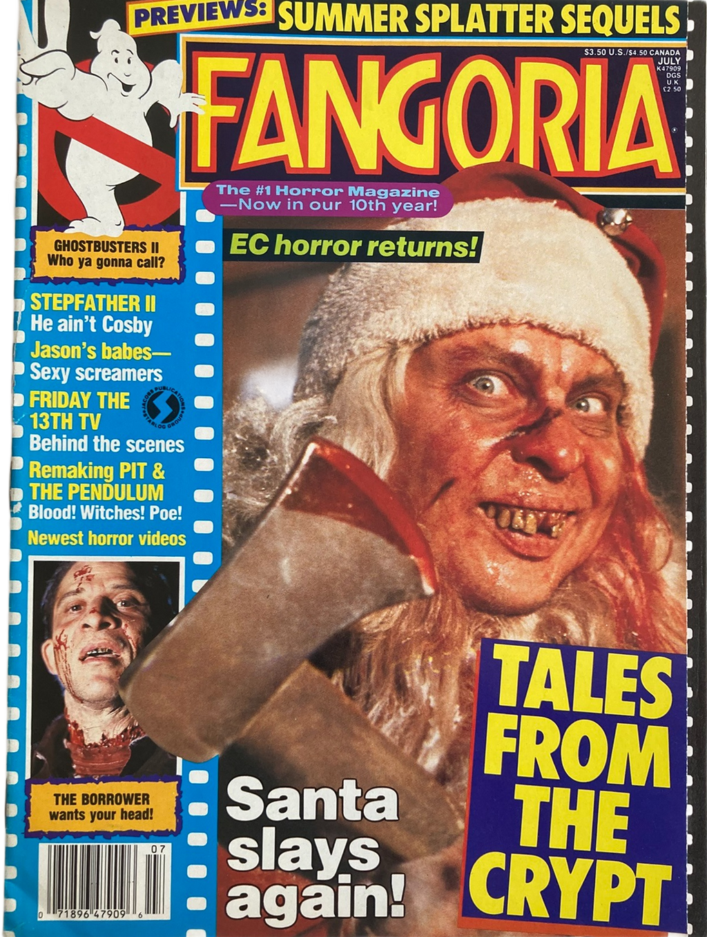 Fangoria Magazine #84 cover featuring a gruesome Santa holding an axe with horror film highlights and vintage style