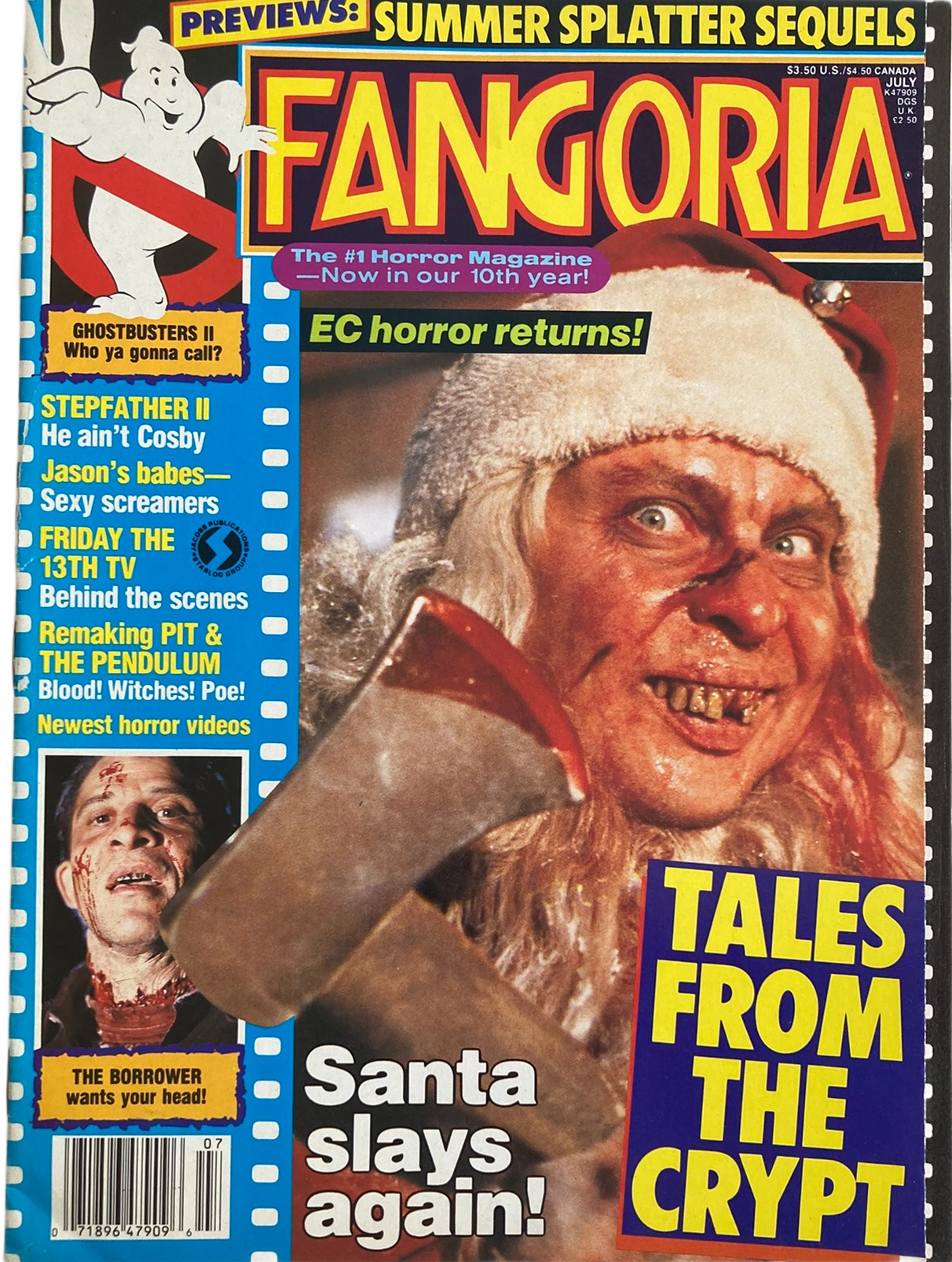 Fangoria Magazine #84 cover featuring a gruesome Santa holding an axe with horror film highlights and vintage style