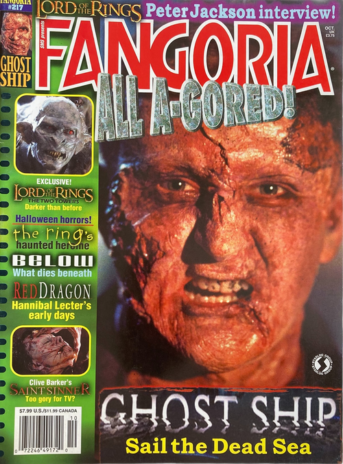Fangoria Magazine #217 cover featuring gruesome horror makeup and promos for Ghost Ship and Lord of the Rings interviews