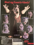 Back cover of Fangoria Magazine #96 featuring classic horror masks including giant troll, caveman, and sinister ghouls.