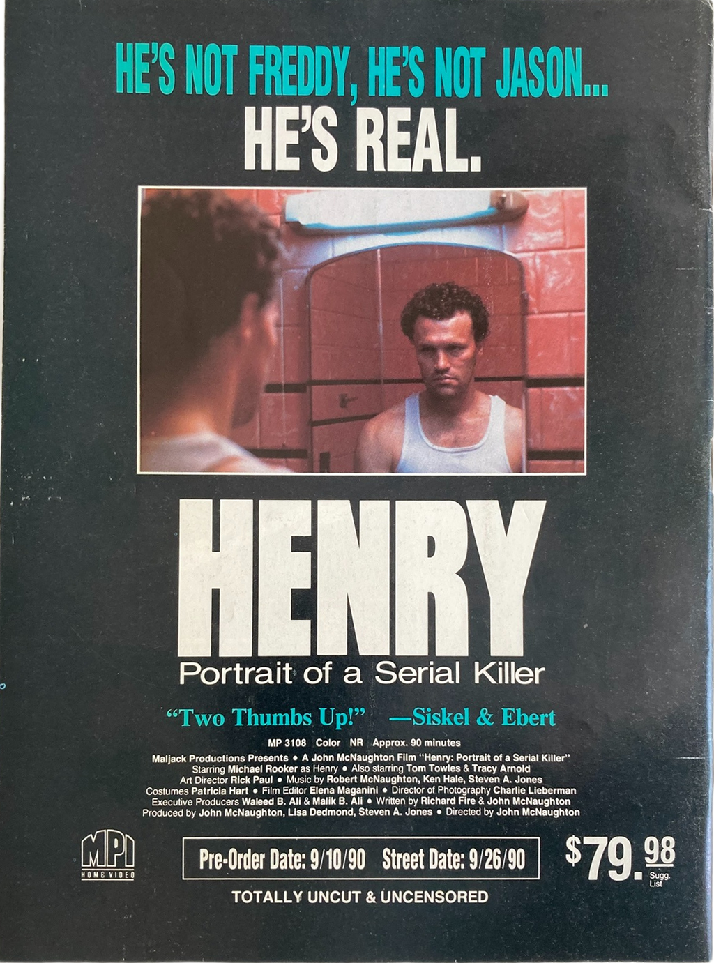 Fangoria Magazine #97 cover featuring Henry: Portrait of a Serial Killer with bold text and a dark vintage grindhouse style background