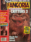 Fangoria Magazine #74 cover featuring Critters 2 creature with horror film titles and vintage grindhouse style design elements
