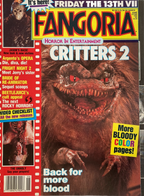 Fangoria Magazine #74 cover featuring Critters 2 creature with horror film titles and vintage grindhouse style design elements