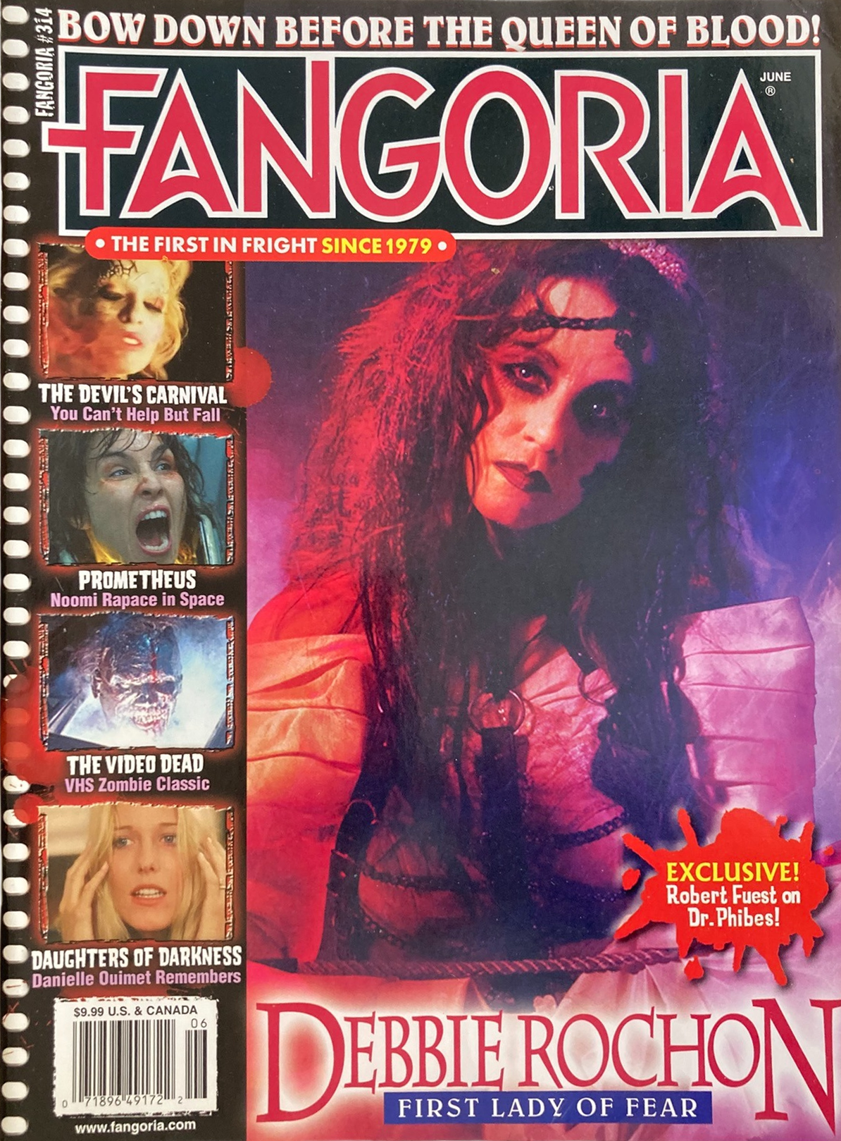 Fangoria Magazine #314 cover featuring Debbie Rochon as First Lady of Fear with horror film highlights and exclusive content.