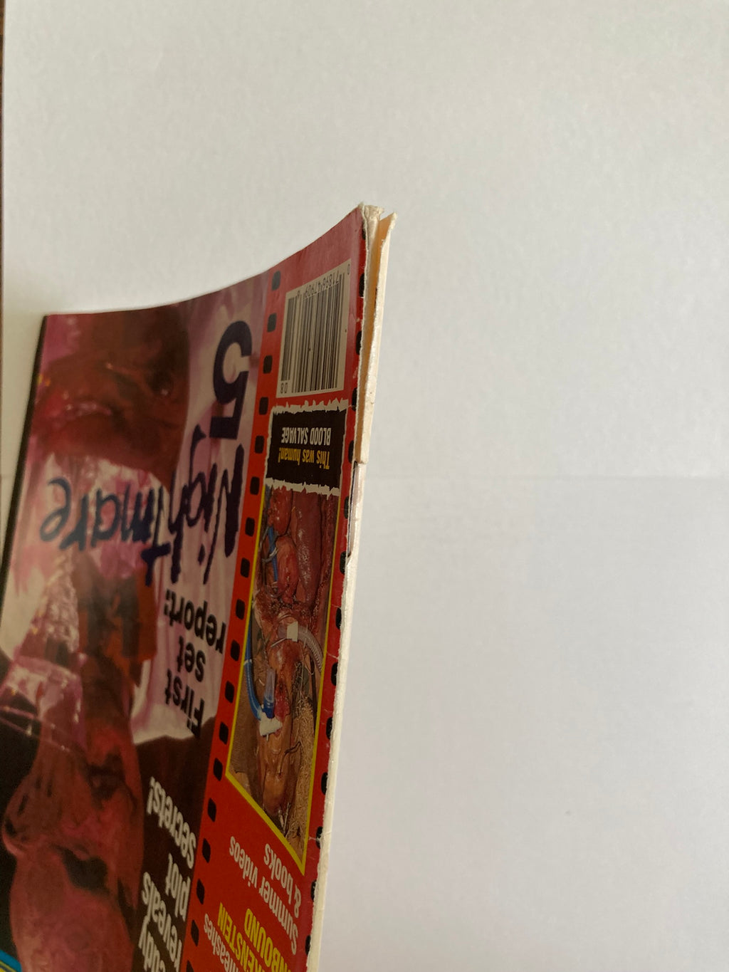 Fangoria Magazine #85 torn spine showing side view of vintage horror cover with movie stills and barcode details