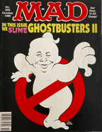 Mad Magazine October 1989 cover parodying Ghostbusters II with a playful ghost and bold yellow and red text on black.