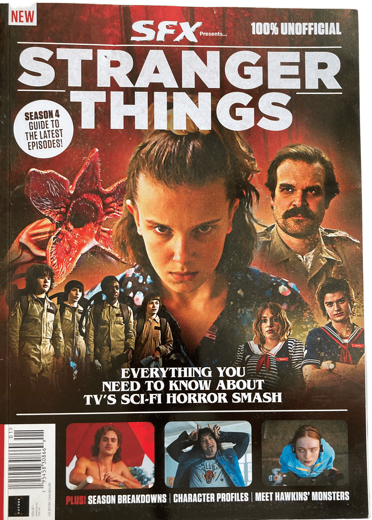 Stranger Things Season 4 unofficial bookzine cover featuring key characters and a monster from the sci-fi horror series.
