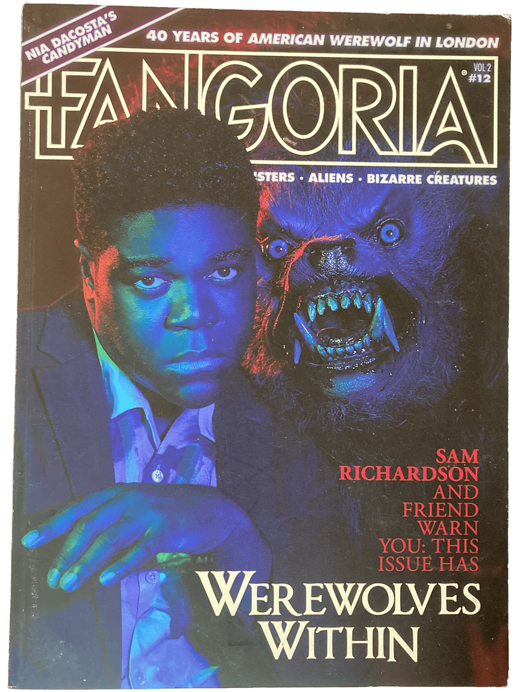 Fangoria Vol. 2 #12 Special Subscriber Werewolves Within Cover showing actor Sam Richardson with a snarling werewolf face nearby