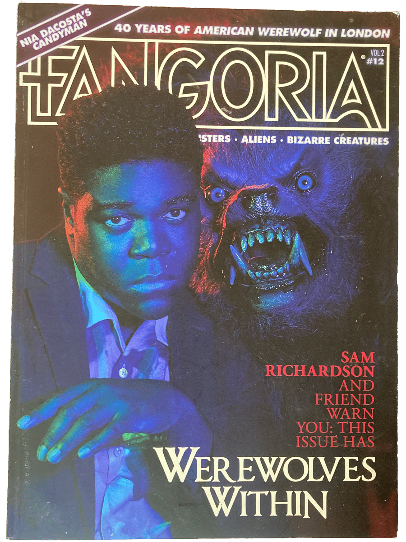Fangoria Vol. 2 #12 Special Subscriber Werewolves Within Cover showing actor Sam Richardson with a snarling werewolf face nearby