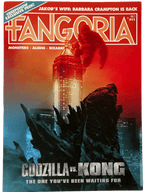 Fangoria Vol. 2 #11 magazine cover featuring Godzilla and Kong battle scene with cityscape and red-orange sky backdrop