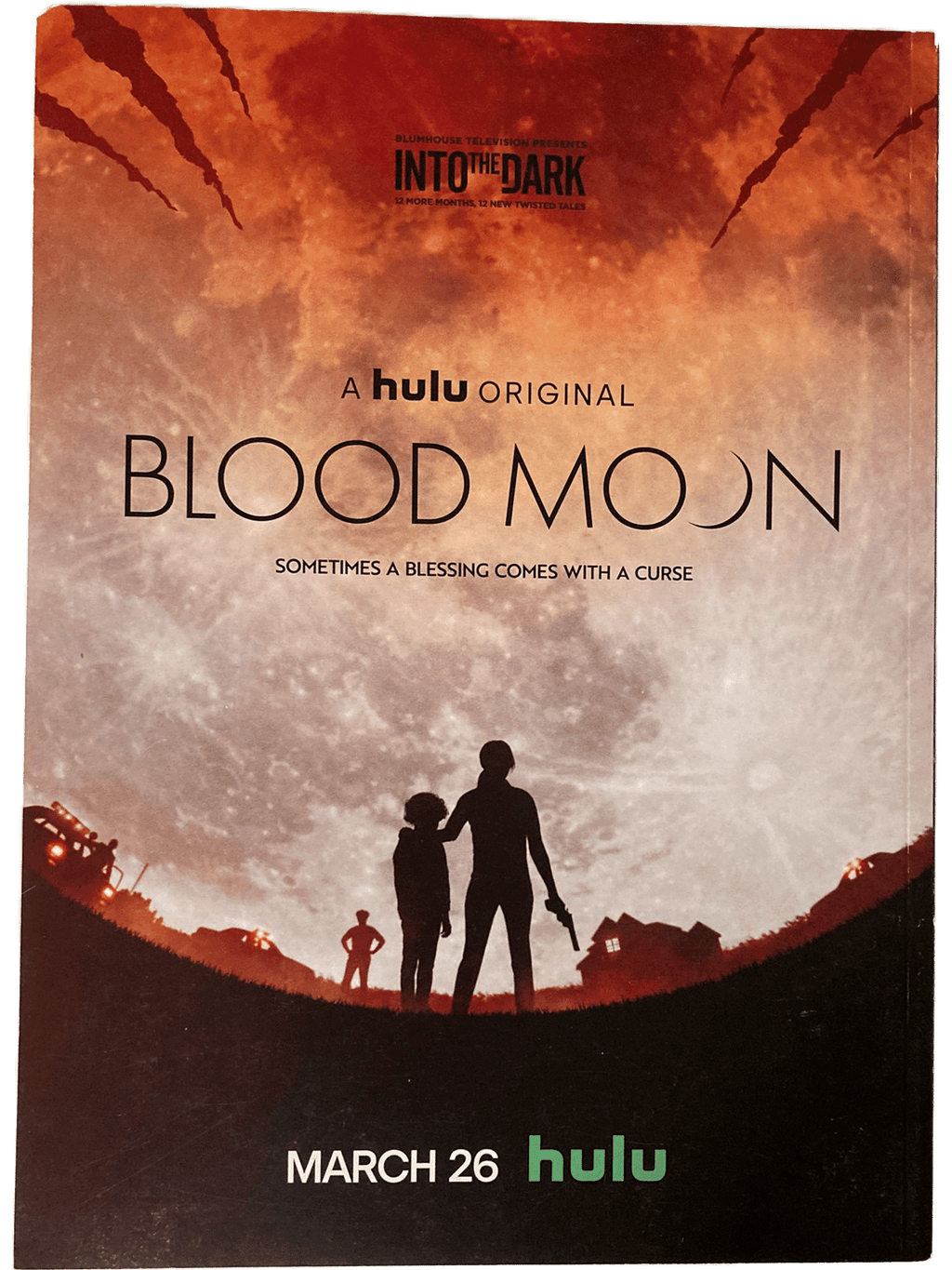 Fangoria Vol. 2 #11 magazine cover featuring Blood Moon Hulu series with silhouetted figures and blood red sky background