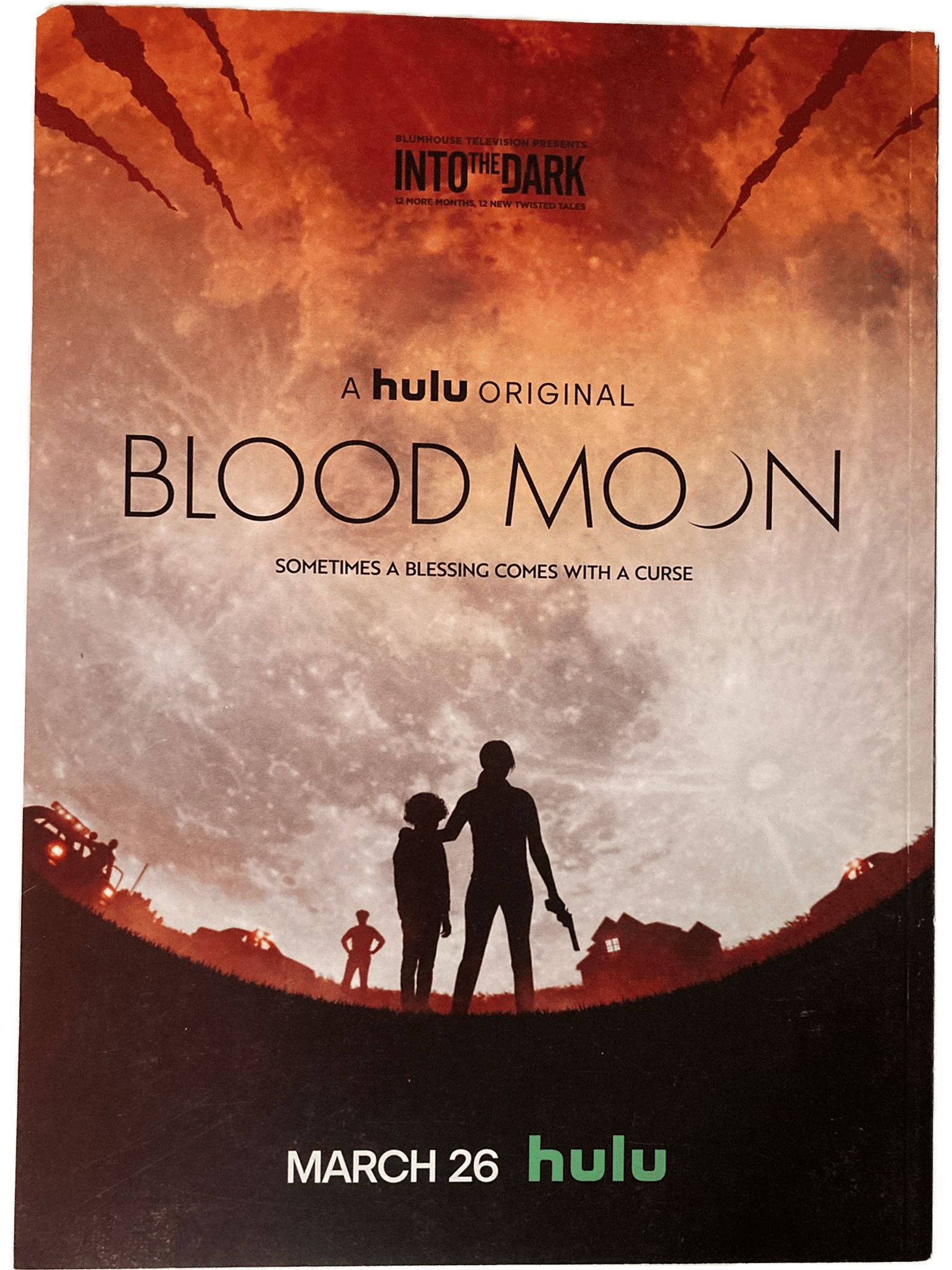 Fangoria Vol. 2 #11 magazine cover featuring Blood Moon Hulu series with silhouetted figures and blood red sky background