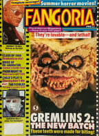 Fangoria Magazine #93 cover featuring Gremlins 2 creature with horror movie headlines and vintage grindhouse style