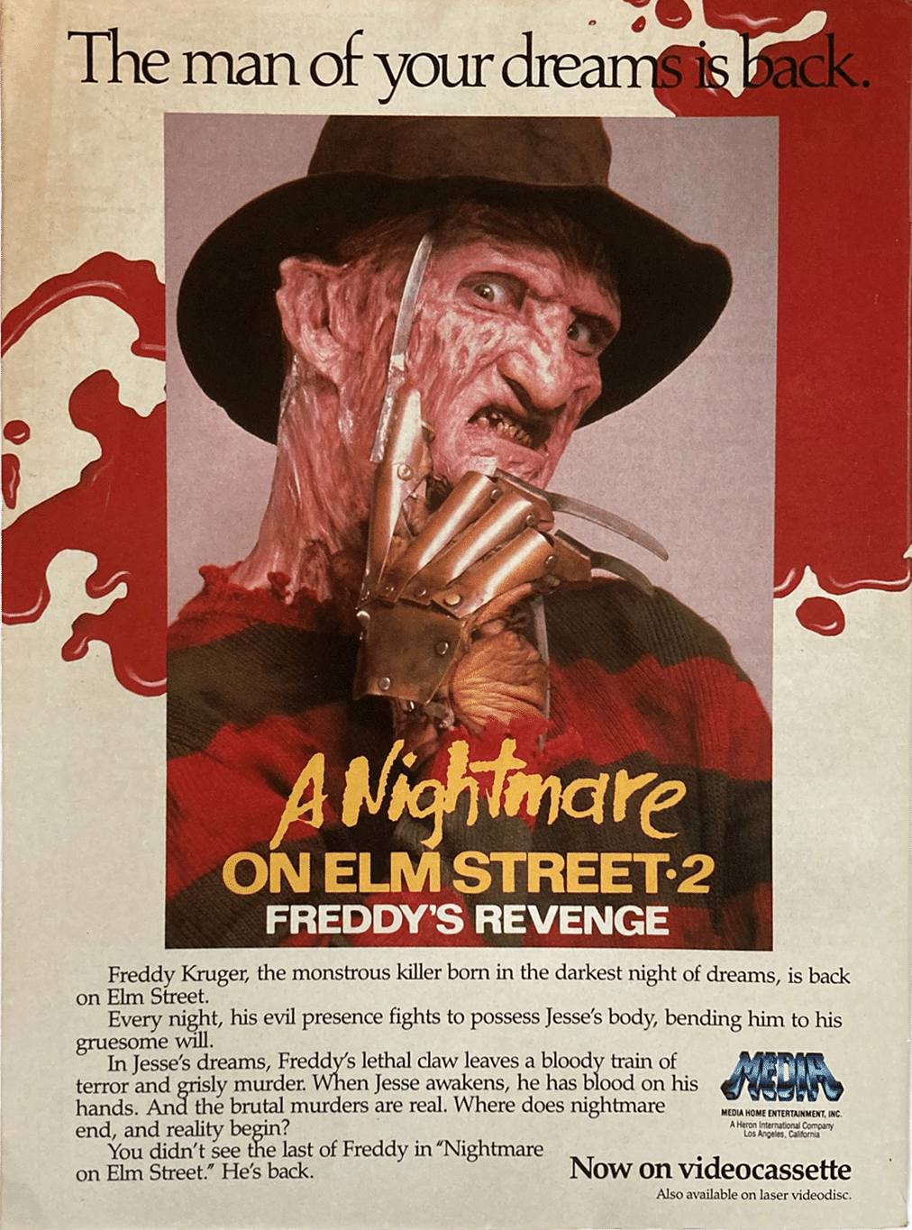Fangoria Magazine #55 featuring Freddy Krueger from A Nightmare on Elm Street 2 with detailed horror makeup and blood splatter effects.