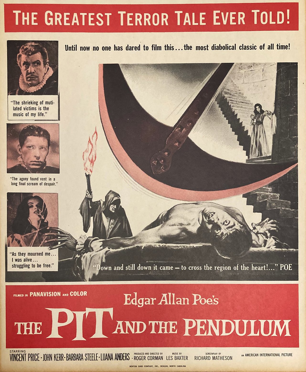 The Pit and the Pendulum 1961 window card (14"x22")