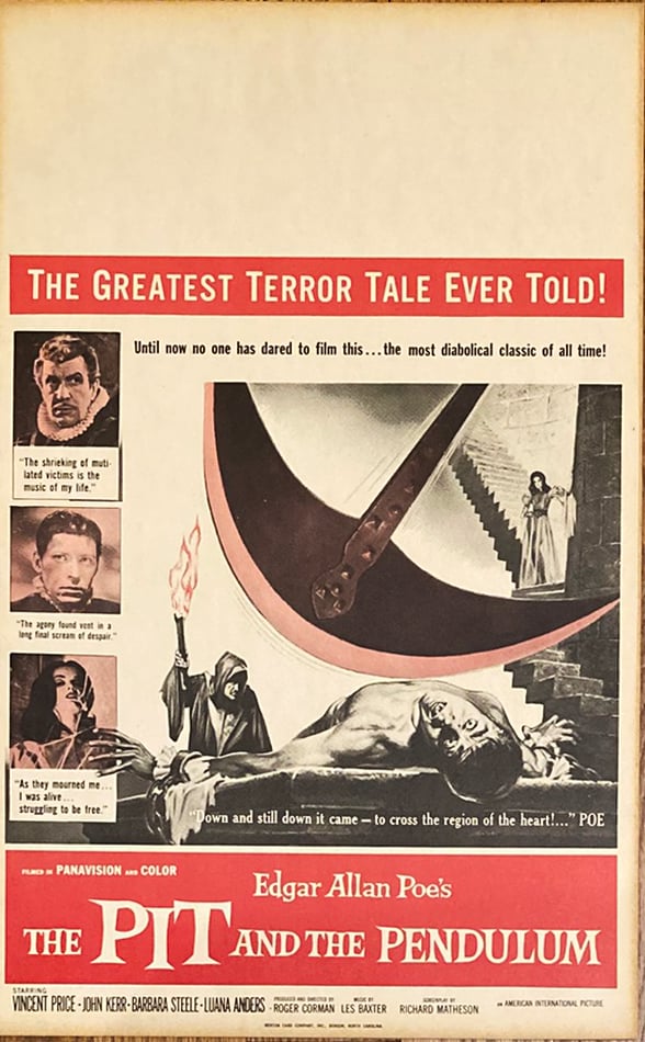 The Pit and the Pendulum 1961 window card (14"x22")