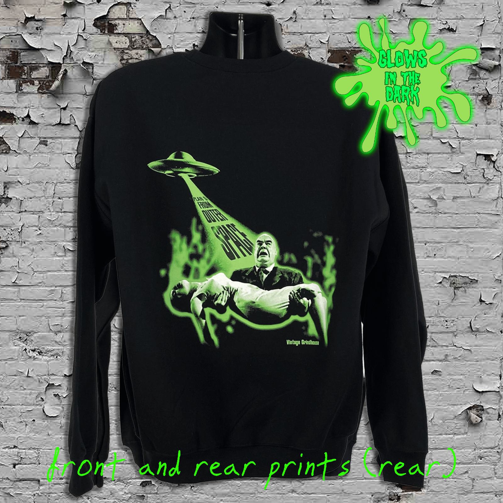 Black Plan 9 From Outer Space sweatshirt that glows in the dark