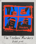 Stylized graphic with text 'The Toolbox Murders' on a black background