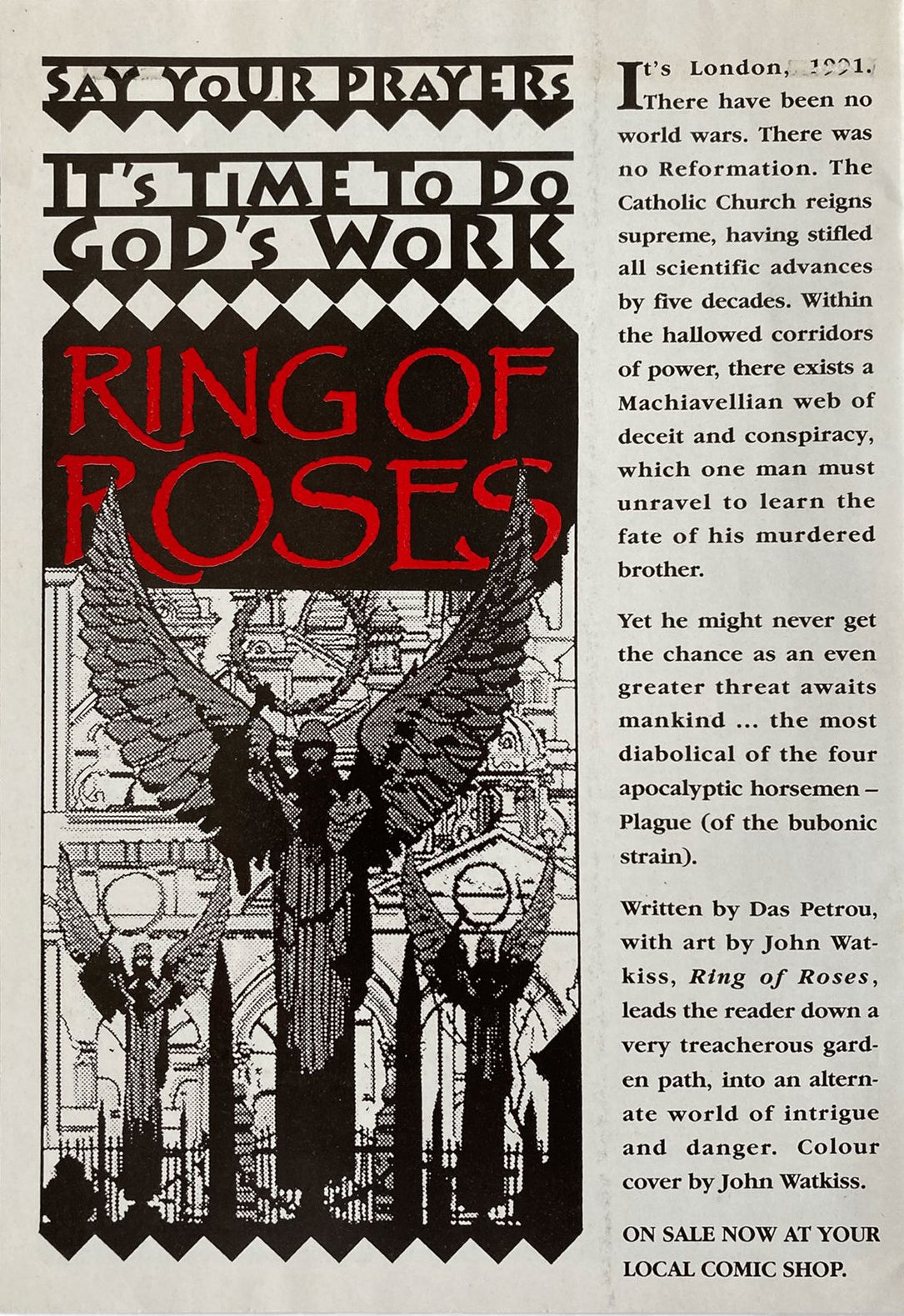 Promotional poster for 'Ring of Roses' with text and illustrations.