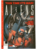 Comic book cover featuring an alien and a human in a military suit with text 'This Time It's War! Aliens'.