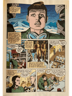 Comic book page with a character in a snowy landscape and indoor scenes.