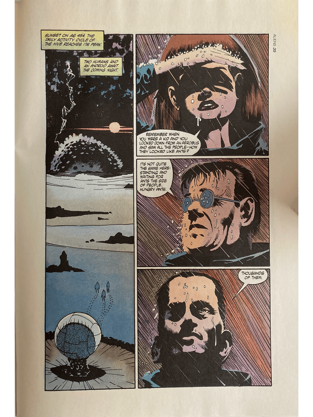 Comic book page with various panels featuring a character and an asteroid.