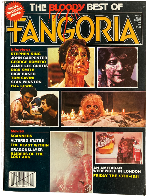 Cover of 'The Bloody Best of Fangoria' magazine with horror-themed images and text.