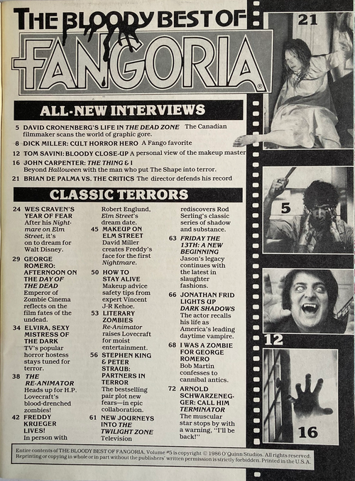 Bloody Best of Fangoria #5 magazine back cover with horror film features, interviews, and classic terror stories in vintage style.