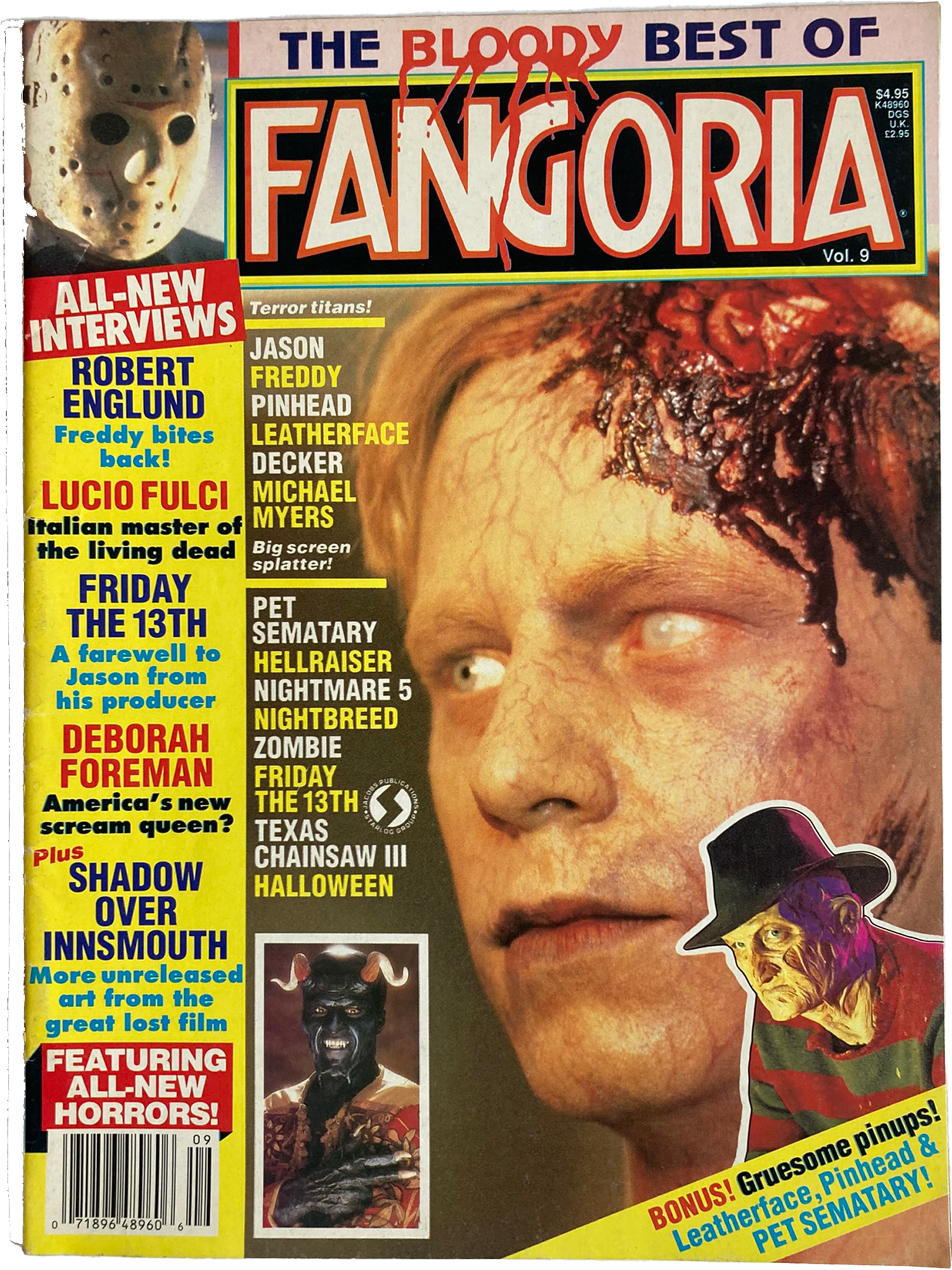 Magazine cover of 'The Bloody Best of Fangoria' #9 featuring a horror movie character with blood on the face.