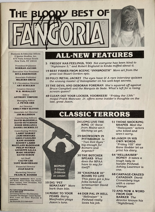 Vintage-style magazine cover for Bloody Best of Fangoria #9 featuring horror film articles and classic terror highlights.