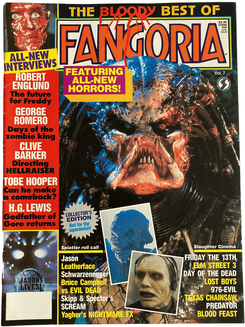 Magazine cover of 'The Bloody Best of Fangoria volume 7' featuring Predator, Day of the Dead and more.