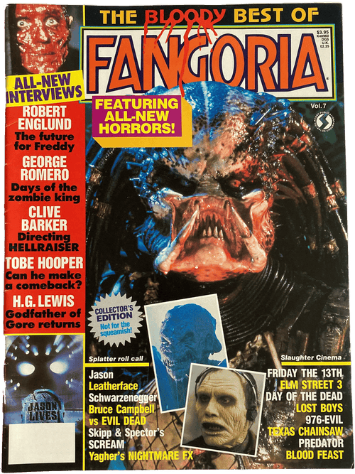 Magazine cover of 'The Bloody Best of Fangoria volume 7' featuring Predator, Day of the Dead and more.
